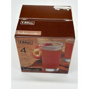 Libbey Hudson Cooler Glasses Set of 4 Clear Rimmed Beverage‎ Tumblers 16.3 oz
